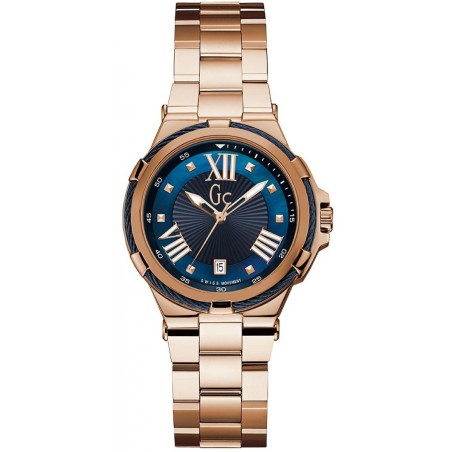 Montre GC Structura Cable Acier Doré Rose Cadran Bleu Femme